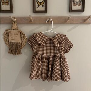 Rylee + Cru Checkered Brown Baby Dress